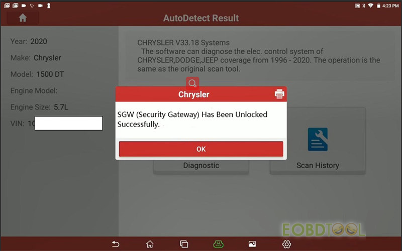 how to unlock fca sgw with launch x431 tool 14