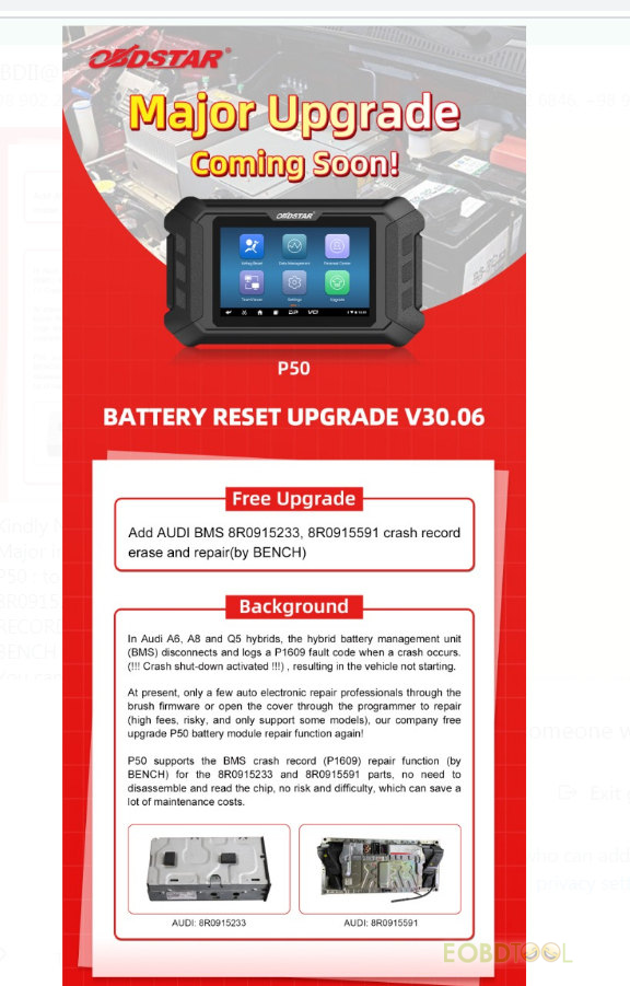 obdstar p50 battery reset airbag reset software upgrade 2