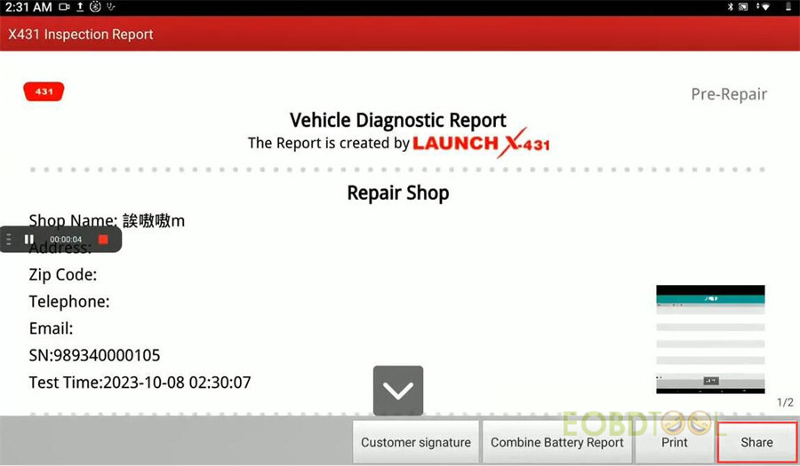 launch x431 scanner share diagnostic report via qr code 3