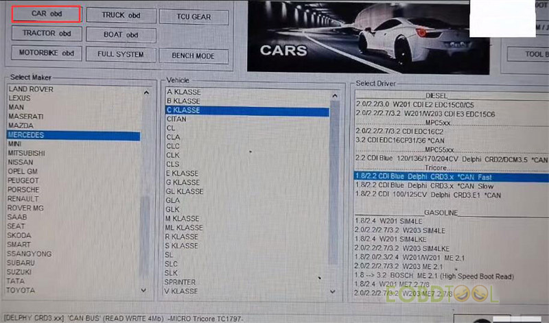 foxflash and otb adapter read write mercedes crd3 7