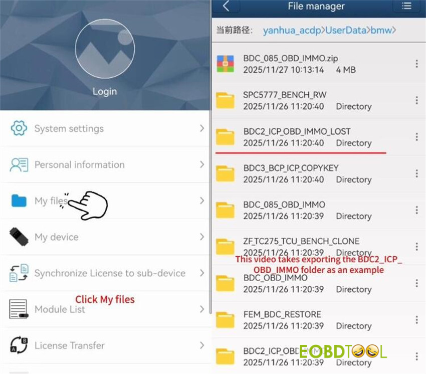 export yanhua acdp2 folder on android and ios 3