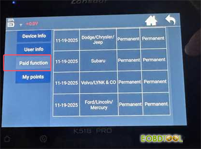 lonsdor k518 pro check paid functions method 2