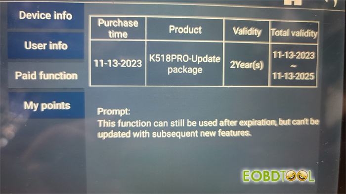 lonsdor k518 pro check paid functions method 3