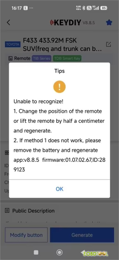 keydiy kd x2 with tdb03 3 unable to recognize key solution 1